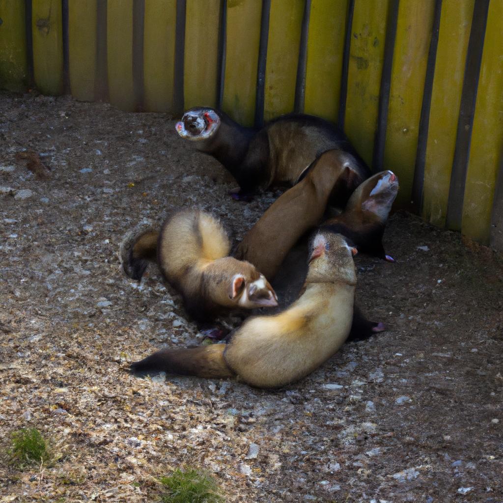 These ferrets are social animals and love playing together in their enclosure.